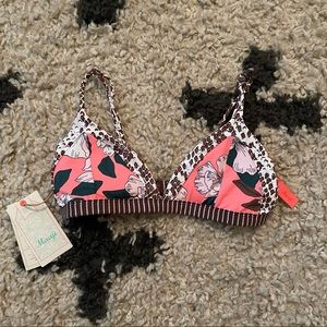 Maaji Coral and Brown Floral Bikini Top